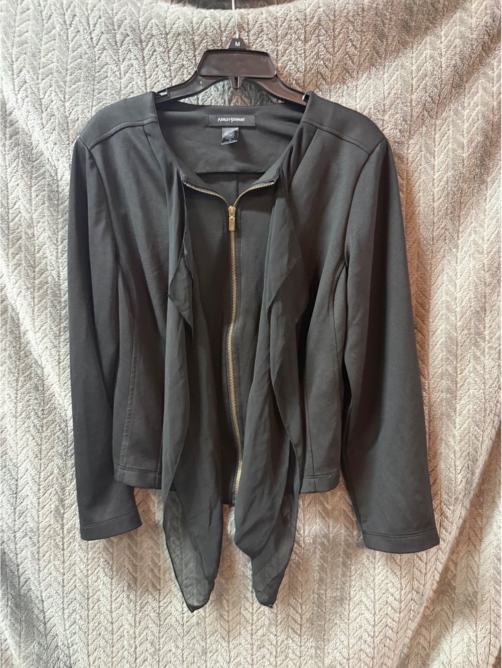 Ashley Stewart Black Zip-Up Jacket with Draped Front Detail Size 12